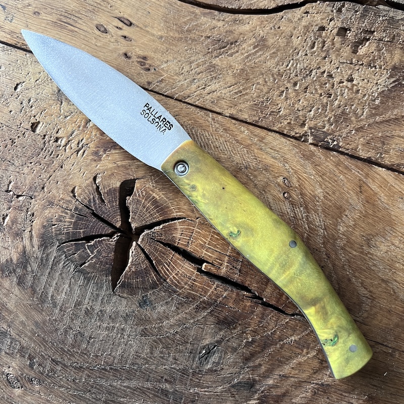 COUTEAU PALLARES PLIANT BUSA BOIS STABILISE JAUNE CARBONE 00004